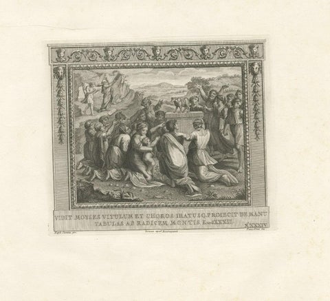 Antique Religion Print of Moses on Mount Sinai Receiving the Stone Tablets, close-up 2