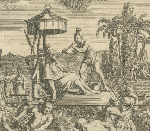Funeral Rites and Burial of Inca Nobles, 1734 Engraving of Old Peruvian Customa, close-up 6