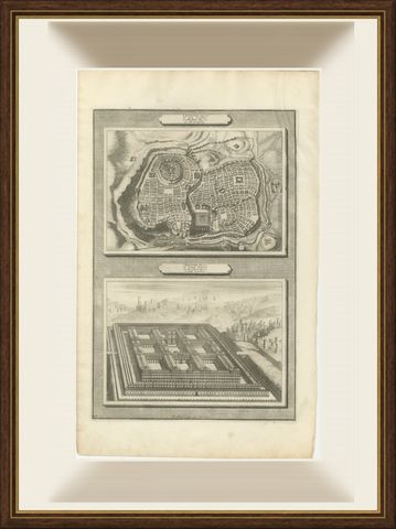 Plan of Jerusalem and Bird's Eye View of Solomon's Temple, Mortier, circa 1700, shown framed
