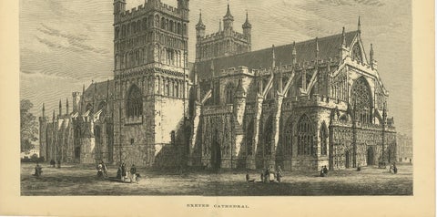 Antique Print of Exeter Cathedral from the Illustrated London News, 1877, view 4
