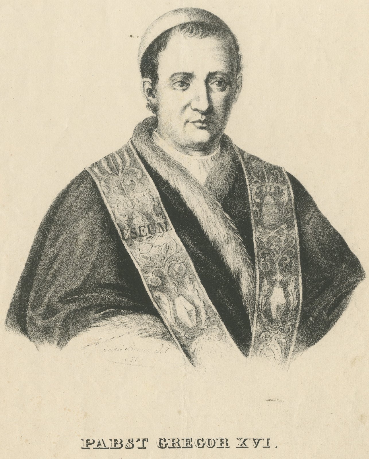 Pope Gregory XVI, Antique Lithograph Portrait, circa 1831