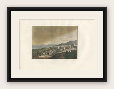 Antique Print of Bethlehem with the Convent by Ferrario, '1831', shown framed