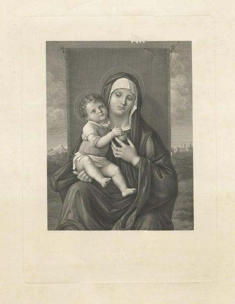 Antique Print of Mary Holding Jesus Christ, C.1880, close-up 1
