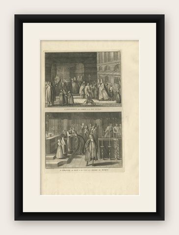 Antique Print of a Funeral Procession by Picart, circa 1725, shown framed