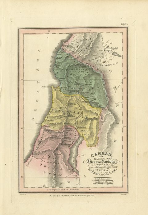 Judea, Samaria and Galilee After the Captivity, Antique Map, 1823